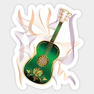 Luxury Metalic Green Golden Guitar instruments Sticker